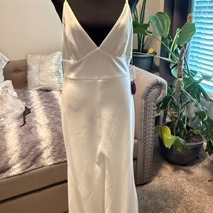 NWT Elegant White Satin Slip Dress with V-Neck